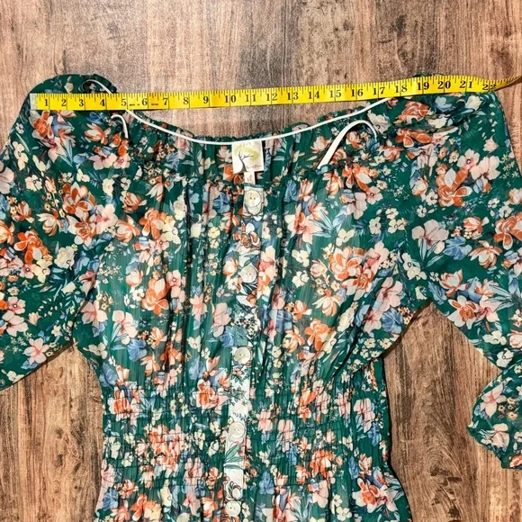 fig and flower Sheer Floral Tiered Maxi Dress in Green, White, & Orange - Picture 4 of 12